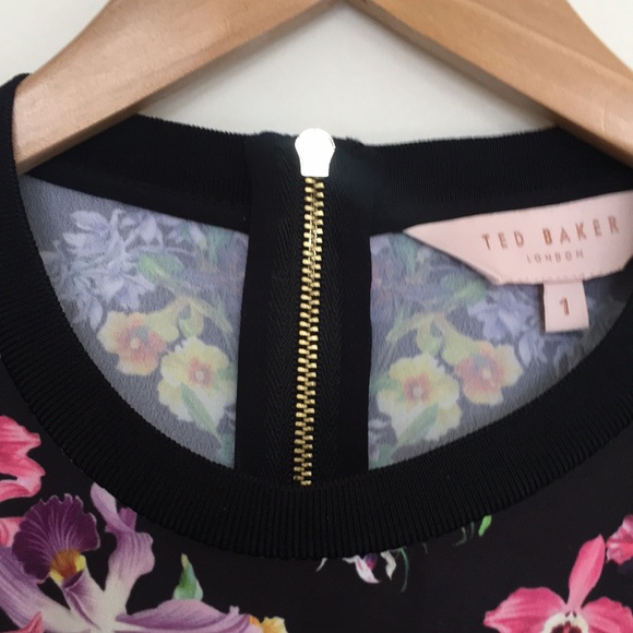 Ted Baker floral print blouse long sleeve with ribbed cuff size 1 (approx 4 US) - Picture 9 of 15